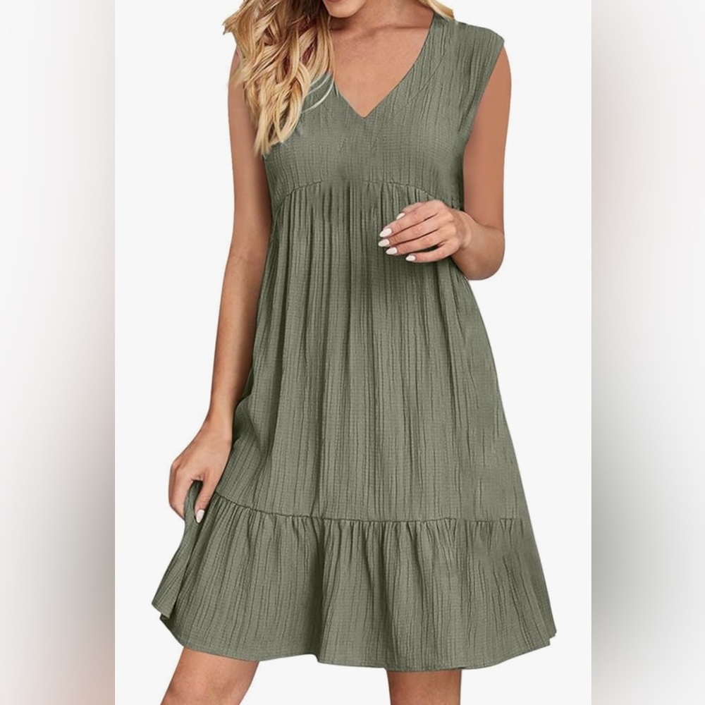 Elegant Olive Green Sleeveless Dress